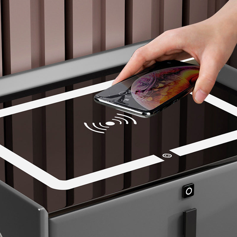 Wood Smart Bedside Table Simple USB LED Nightstand Bedroom