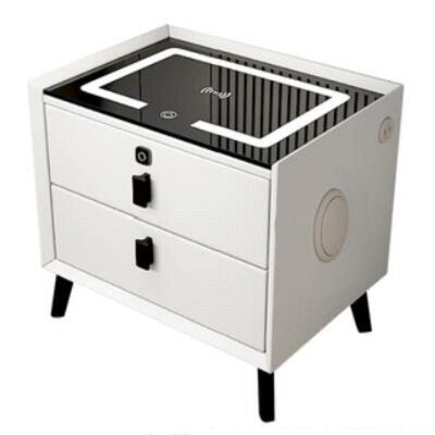 Wood Smart Bedside Table Simple USB LED Nightstand Bedroom