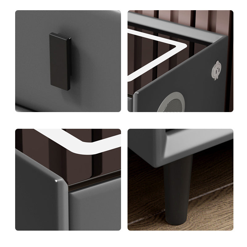 Wood Smart Bedside Table Simple USB LED Nightstand Bedroom