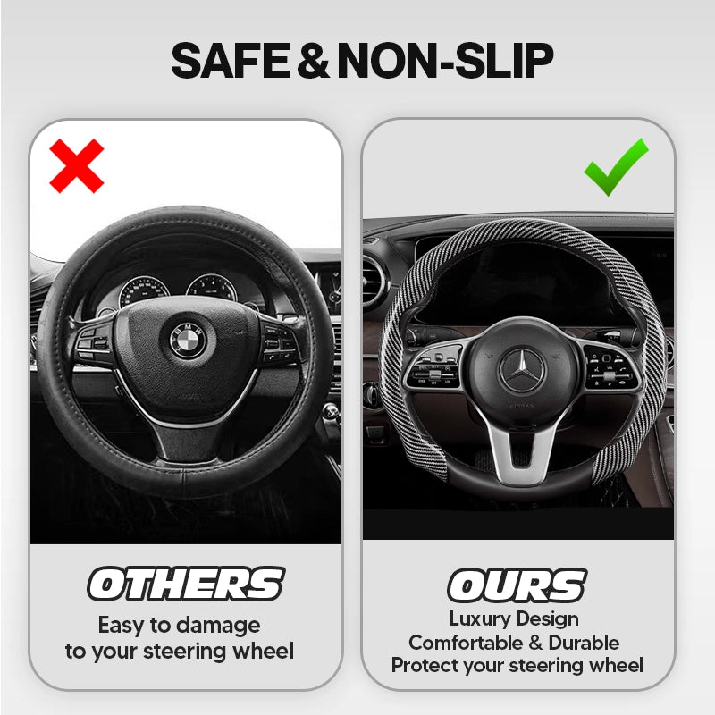 Drivex Carbon Fiber Suede Steering Wheel Cover – Anti-Slip, Universal Fit, Luxury Feel