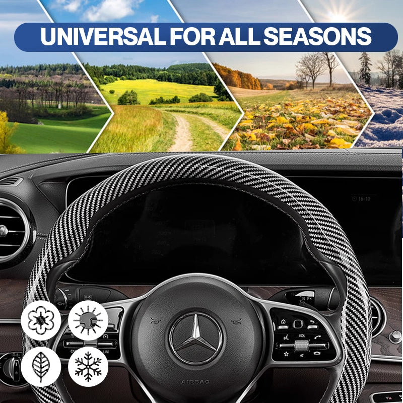 Drivex Carbon Fiber Suede Steering Wheel Cover – Anti-Slip, Universal Fit, Luxury Feel