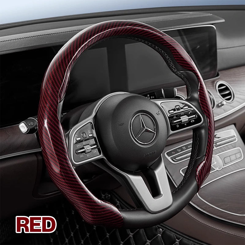 Drivex Carbon Fiber Suede Steering Wheel Cover – Anti-Slip, Universal Fit, Luxury Feel
