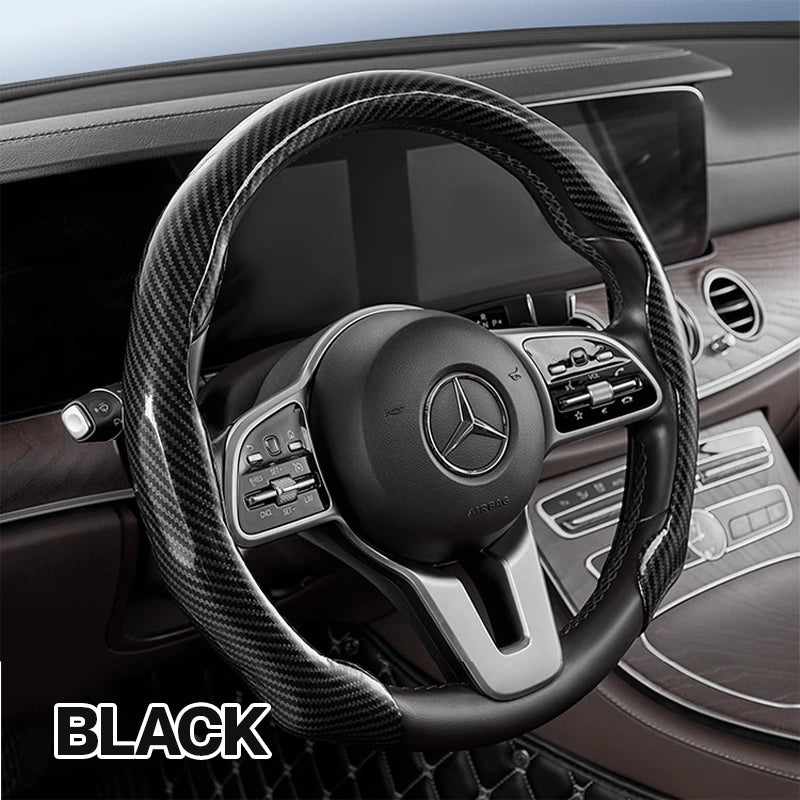 Drivex Carbon Fiber Suede Steering Wheel Cover – Anti-Slip, Universal Fit, Luxury Feel