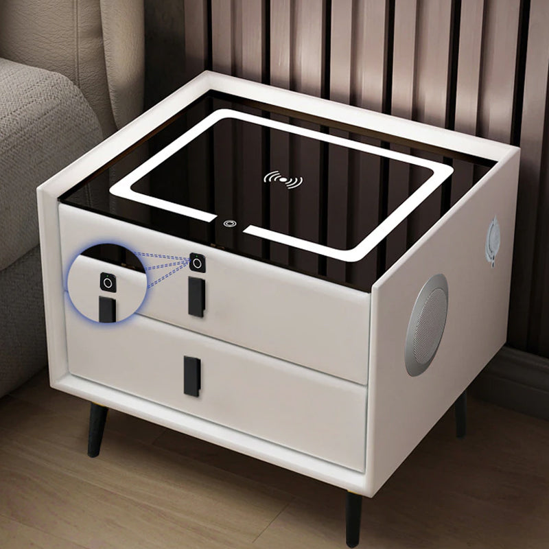 Wood Smart Bedside Table Simple USB LED Nightstand Bedroom