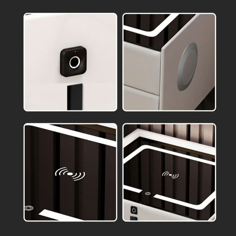 Wood Smart Bedside Table Simple USB LED Nightstand Bedroom