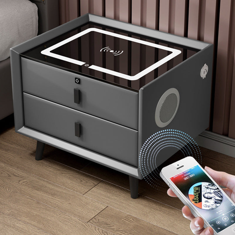 Wood Smart Bedside Table Simple USB LED Nightstand Bedroom