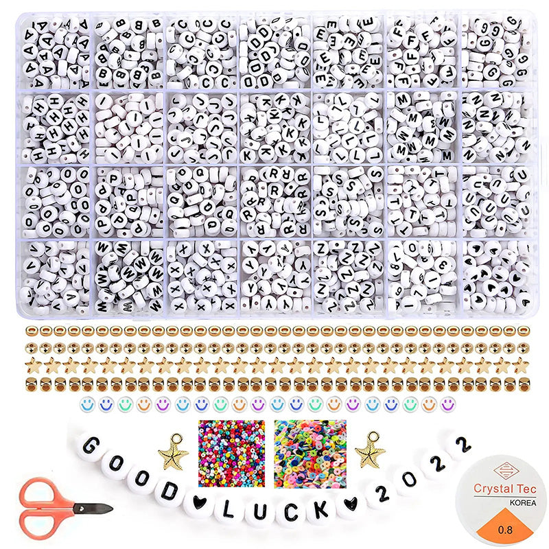 2400pcs Mixed Alphabet Letter Round Beads Kit for DIY Jewelry Making with Crystal Elastic String