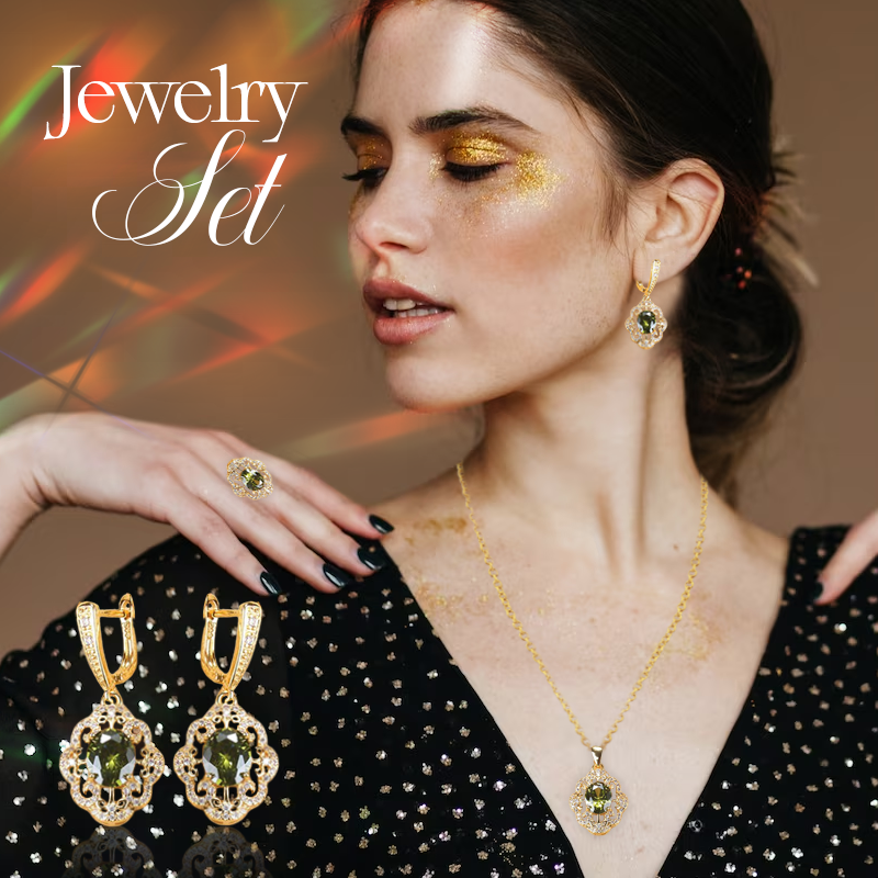 Aurora Gold Plated Hand - Crafted Gemstone Pendant Earring Bracelet & Ring Set For Women