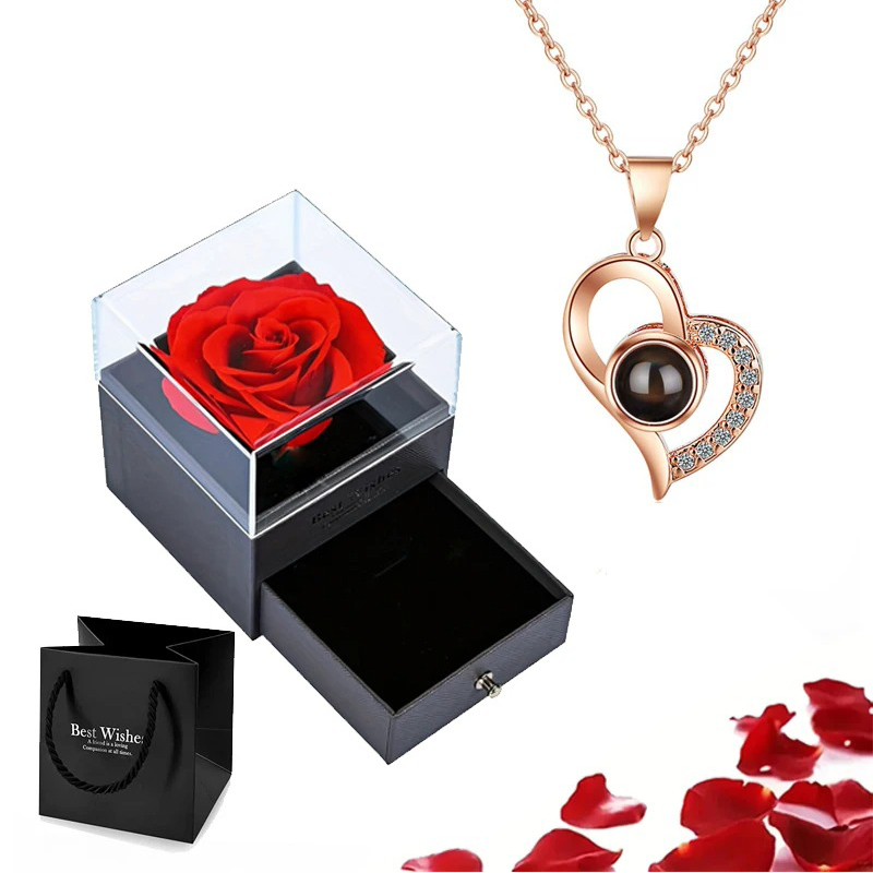 Neeko Eternal Rose Love Languages Heart Pendant Gift Box for Her on Birthday, Christmas, Mother's Day, Valentine's Day