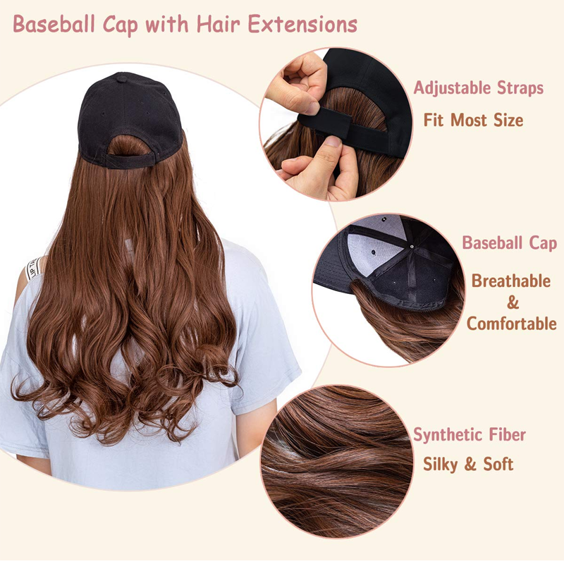 Long Straight Wavy Wig Hairstyle Extension Baseball Cap for Women