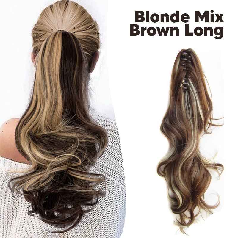 Synthetic Fiber Claw Clip Wavy Ponytail Hair Extensions for Women