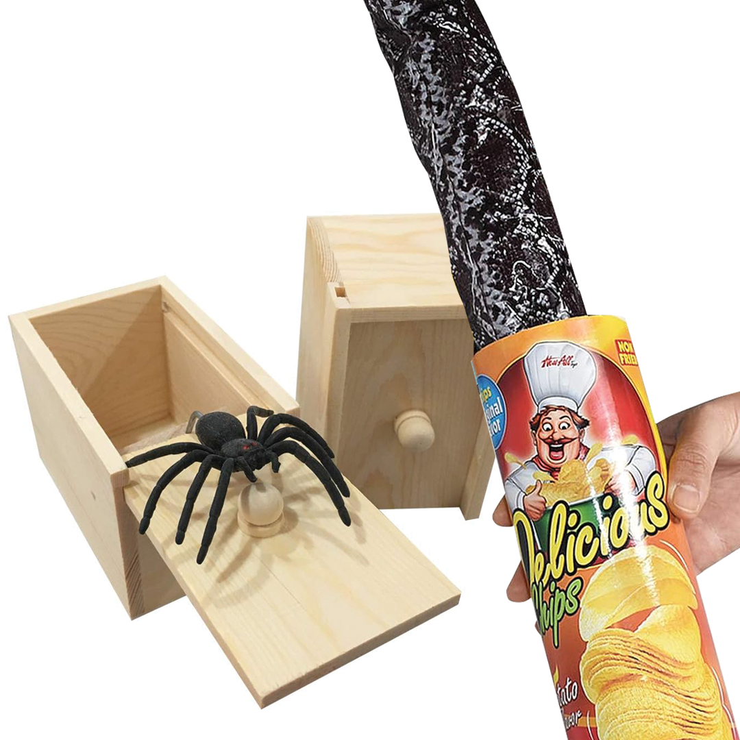 Quality Magic Potato Chip Can Prank Snake Toy & Spider in Wooden Handmade Box April Fool Halloween Party Gift for Adult & Kids