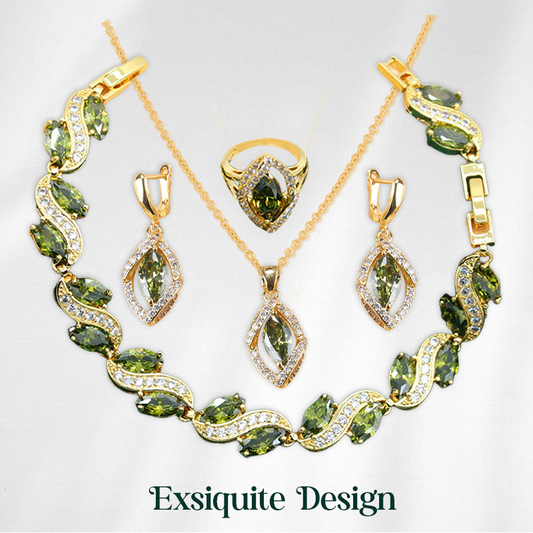 Stella 18K Yellow Gold Green Peridot Pendant & Earrings Set For Women