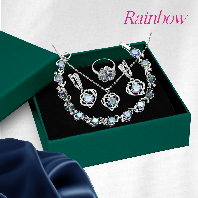 Rigel Silver Hand - Crafted Gemstone Pendant Earring Bracelet & Ring Set For Women