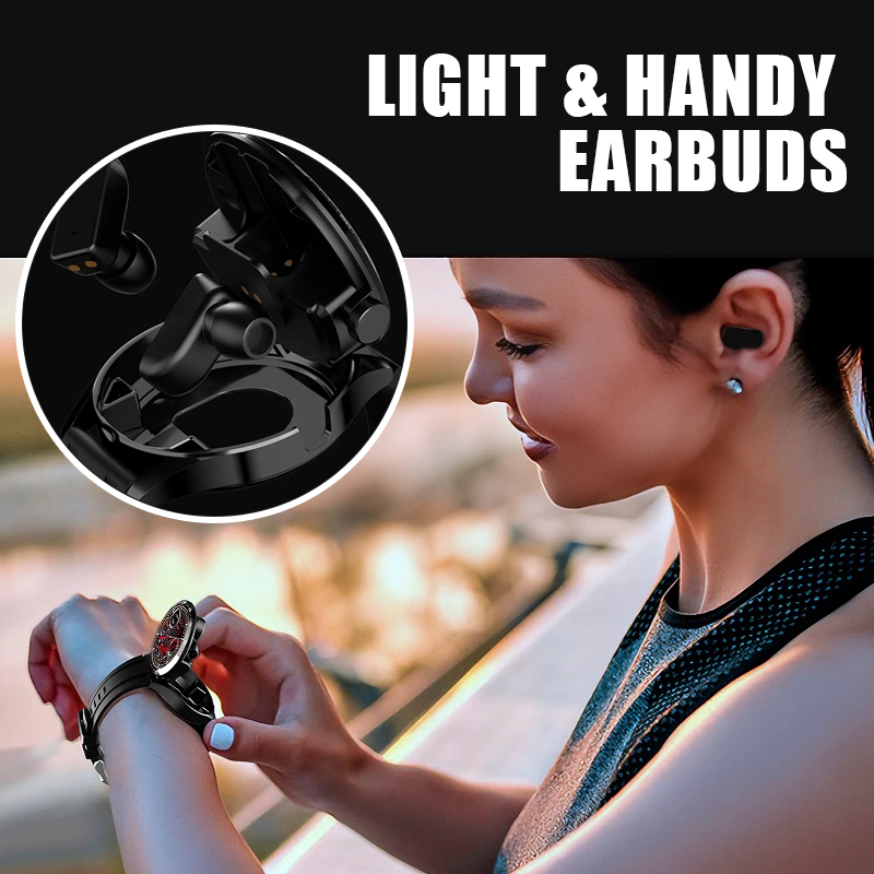 Unisex 2-in 1 Build-in Wireless Fitness Sports Smart Watch with Earbuds