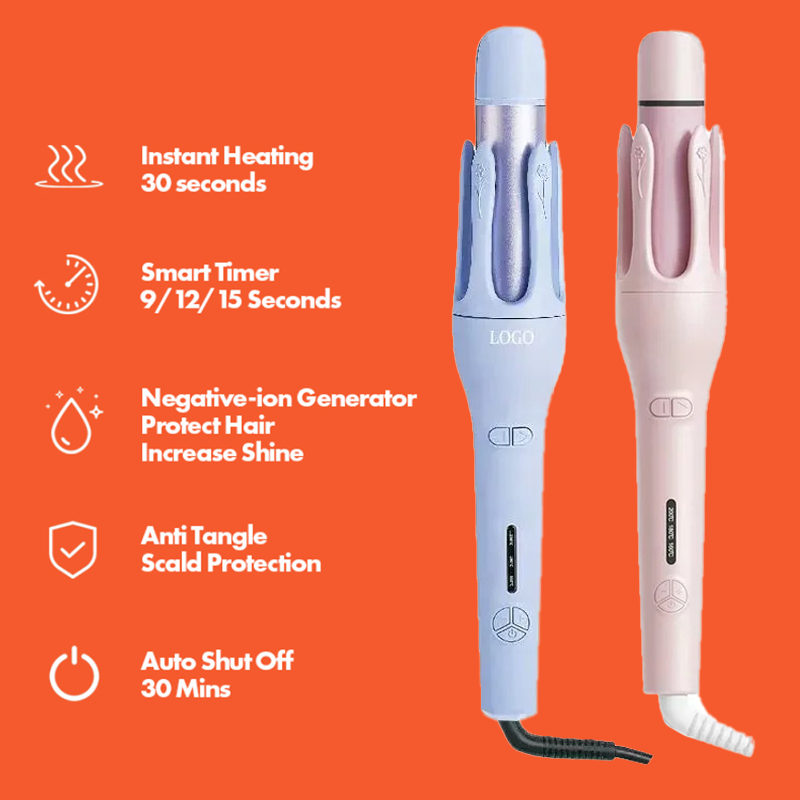 2-in-1 Automatic Hair Curler & Straightener 360° Rotating Wand for Medium & Long Hair Tangle-free Anti-Scald
