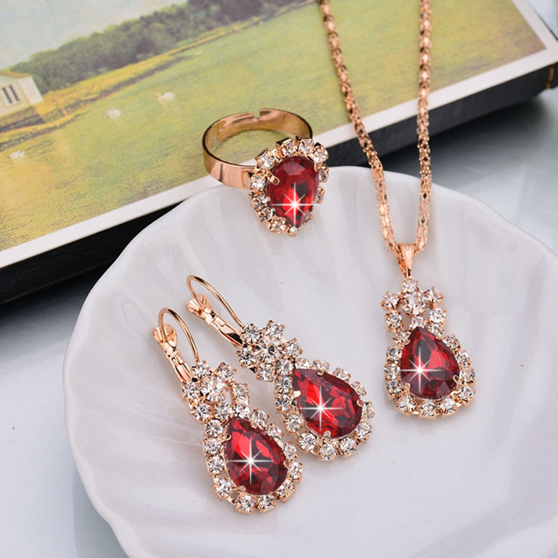 Set Fashion Women Leather Quartz Watch Necklace Earrings Bracelet