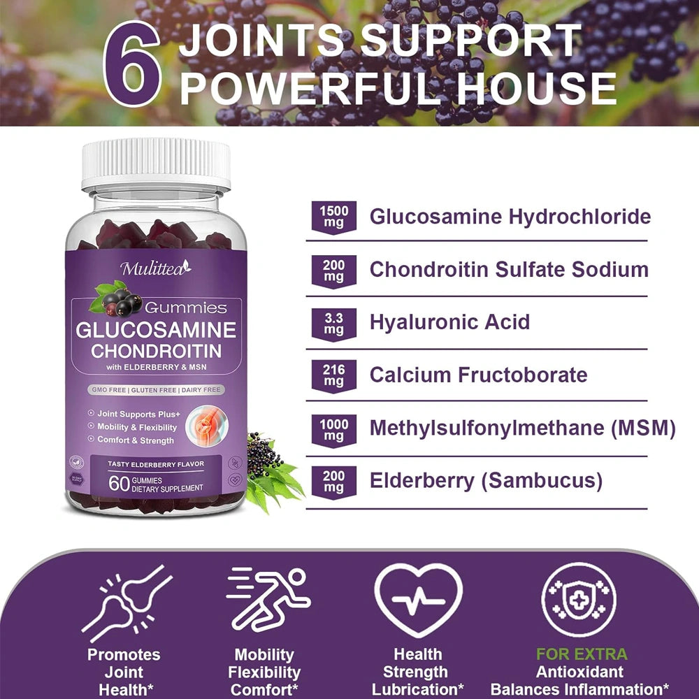 Glucosamine Chondroitin Gummies - Extra Strength Joint Support Supplement for Natural Joint, Antioxidant Immune Support