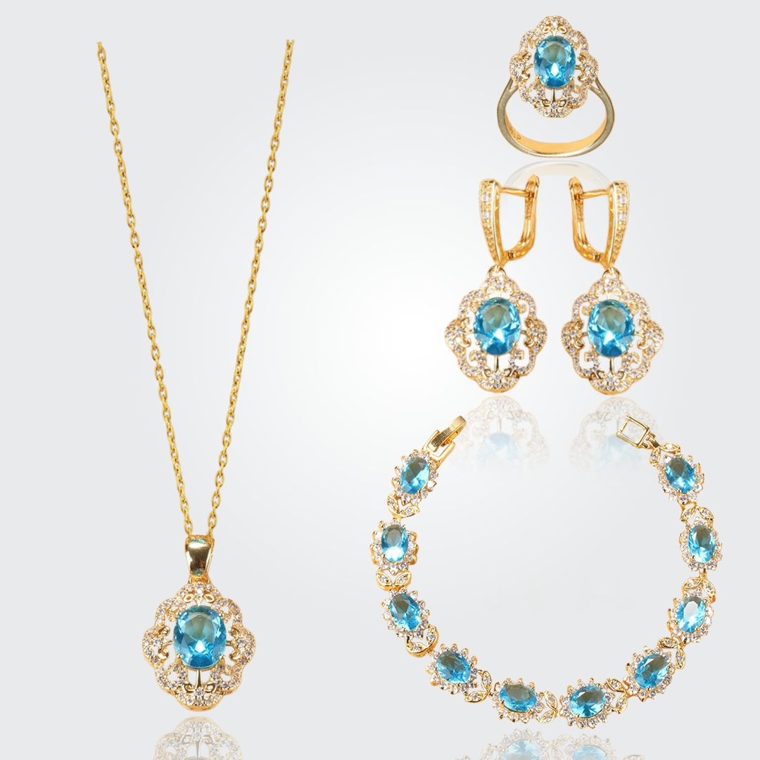 Aurora Gold Plated Hand - Crafted Gemstone Pendant Earring Bracelet & Ring Set For Women