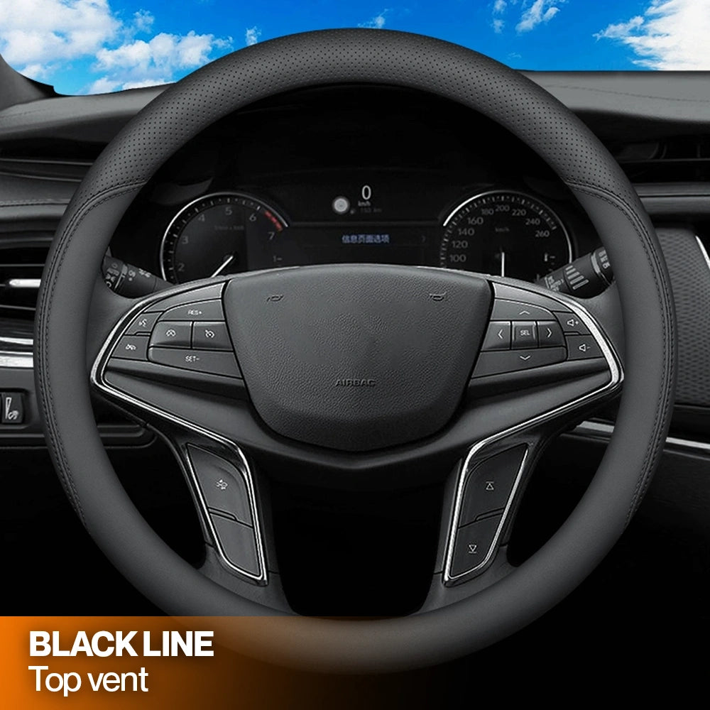 Caleb Breathable Leather Steering Wheel Cover | Anti-Slip, Universal Fit