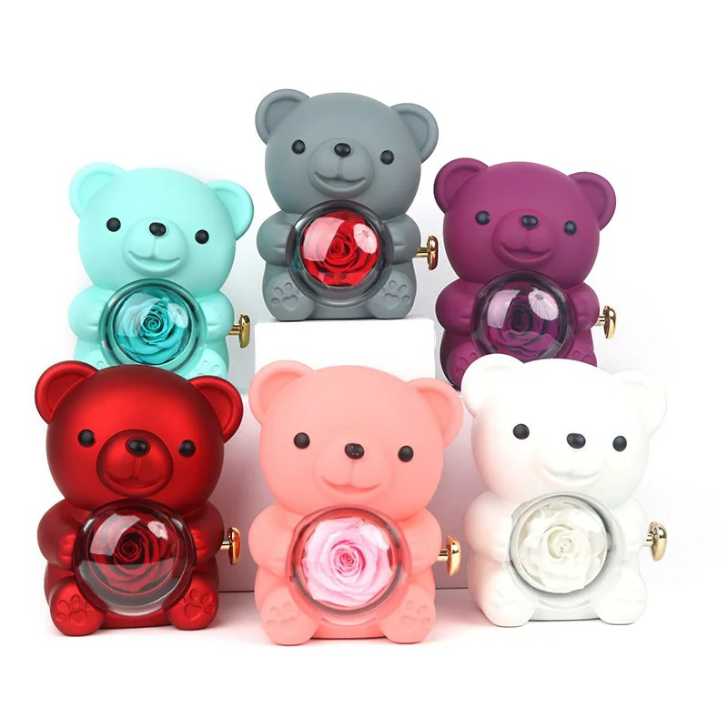 Preserved Eternal Rose Bear Box & Customized Necklace for Mom,Wife, Girlfriend and Grandma on Valentines Mothers Day Christmas
