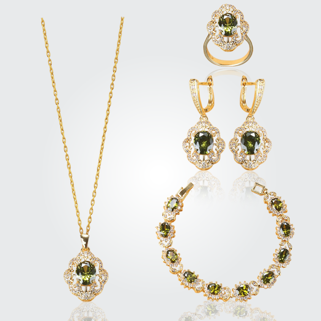 Aurora Gold Plated Hand - Crafted Gemstone Pendant Earring Bracelet & Ring Set For Women