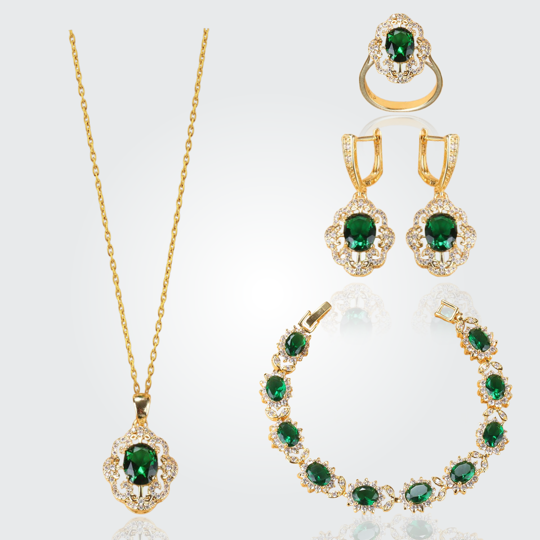 Aurora Gold Plated Hand - Crafted Gemstone Pendant Earring Bracelet & Ring Set For Women