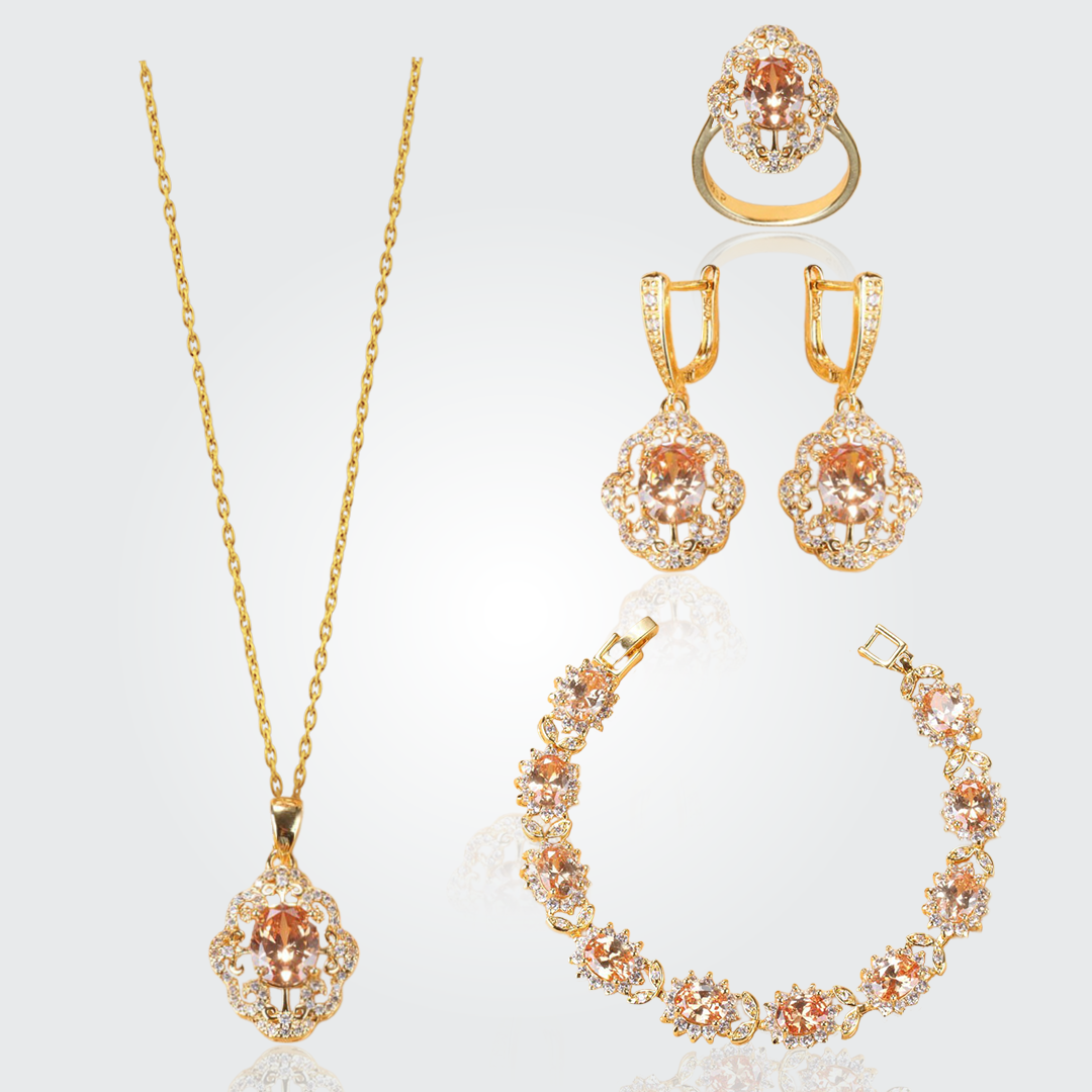 Aurora Gold Plated Hand - Crafted Gemstone Pendant Earring Bracelet & Ring Set For Women
