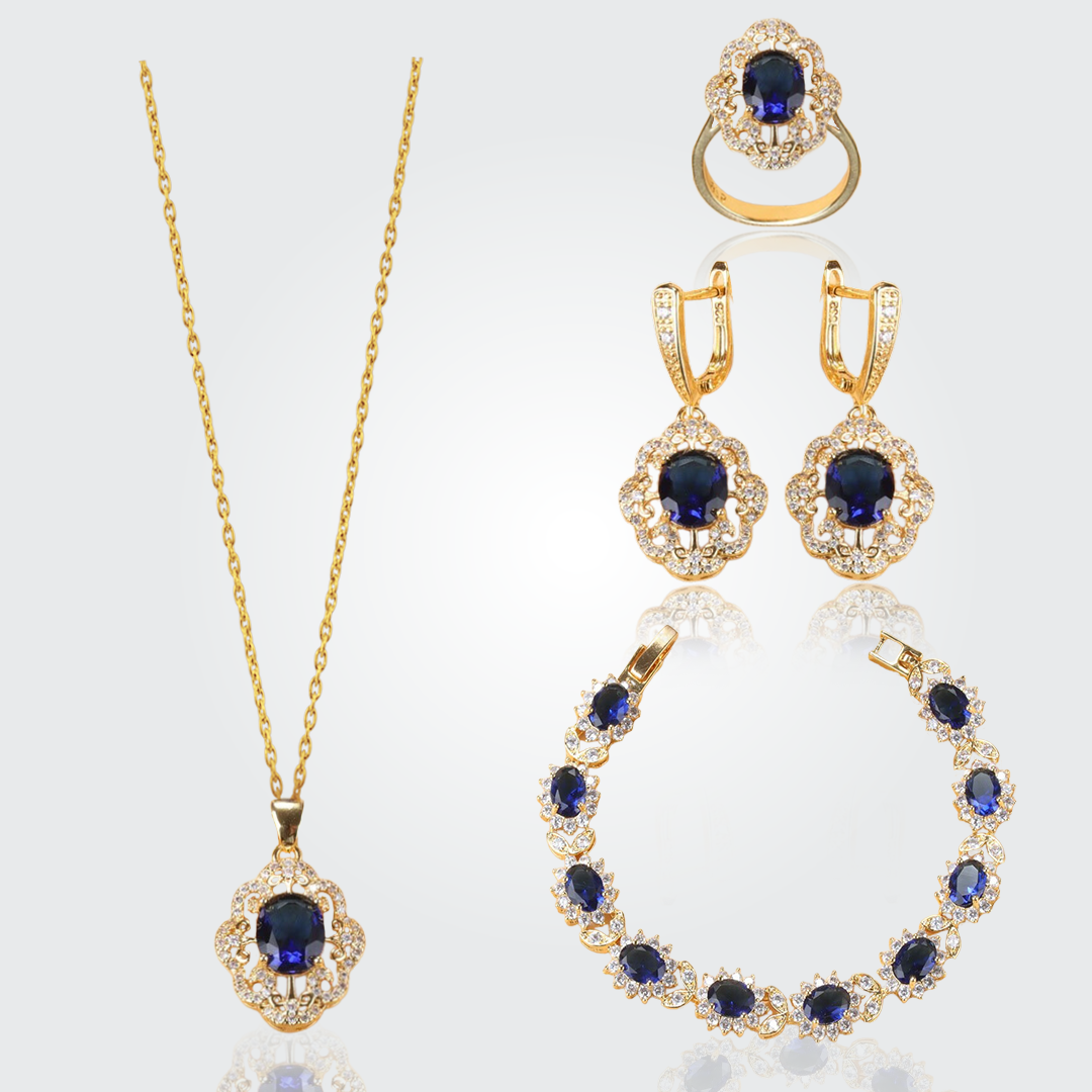 Aurora Gold Plated Hand - Crafted Gemstone Pendant Earring Bracelet & Ring Set For Women