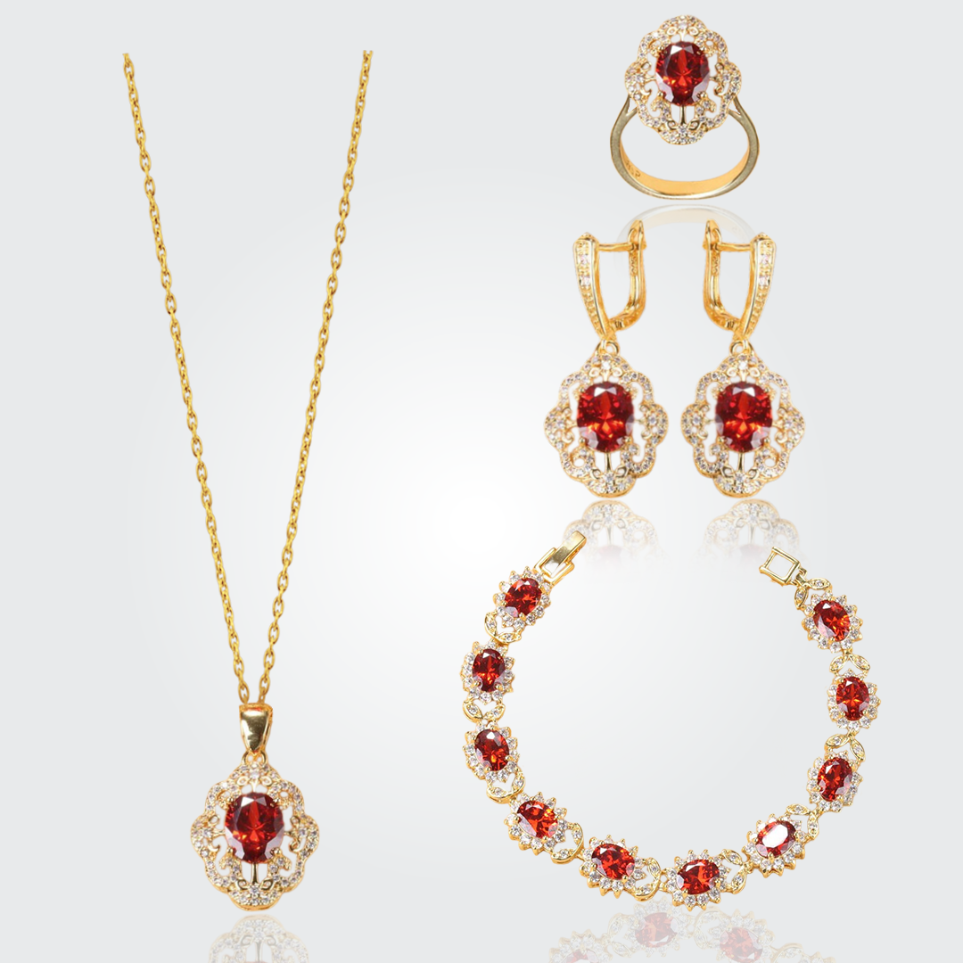 Aurora Gold Plated Hand - Crafted Gemstone Pendant Earring Bracelet & Ring Set For Women