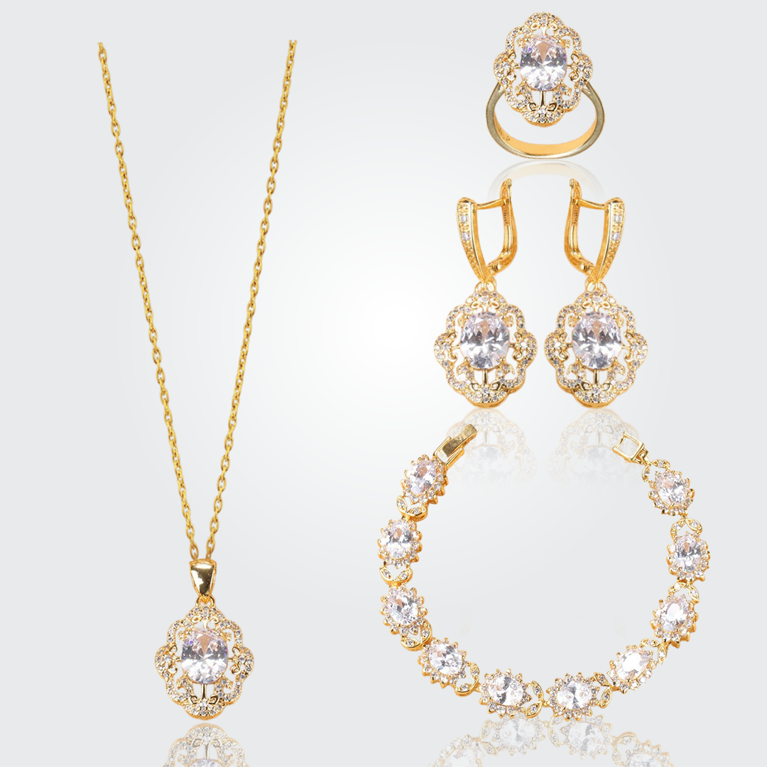 Aurora Gold Plated Hand - Crafted Gemstone Pendant Earring Bracelet & Ring Set For Women