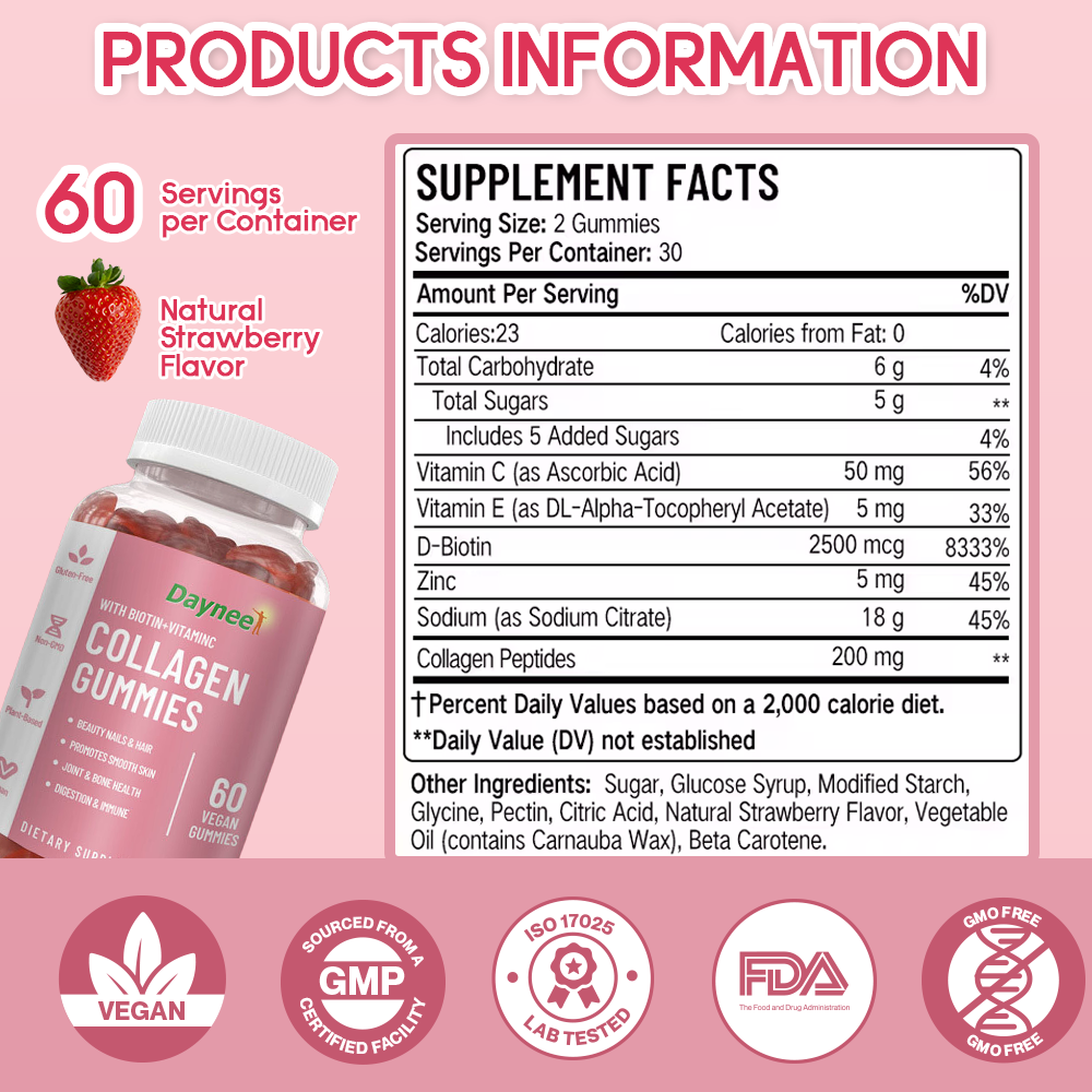 Daynee Collagen Gummies | Dietary Supplement for Collagen Replenishment and Hair/Nails/Skin Improvement