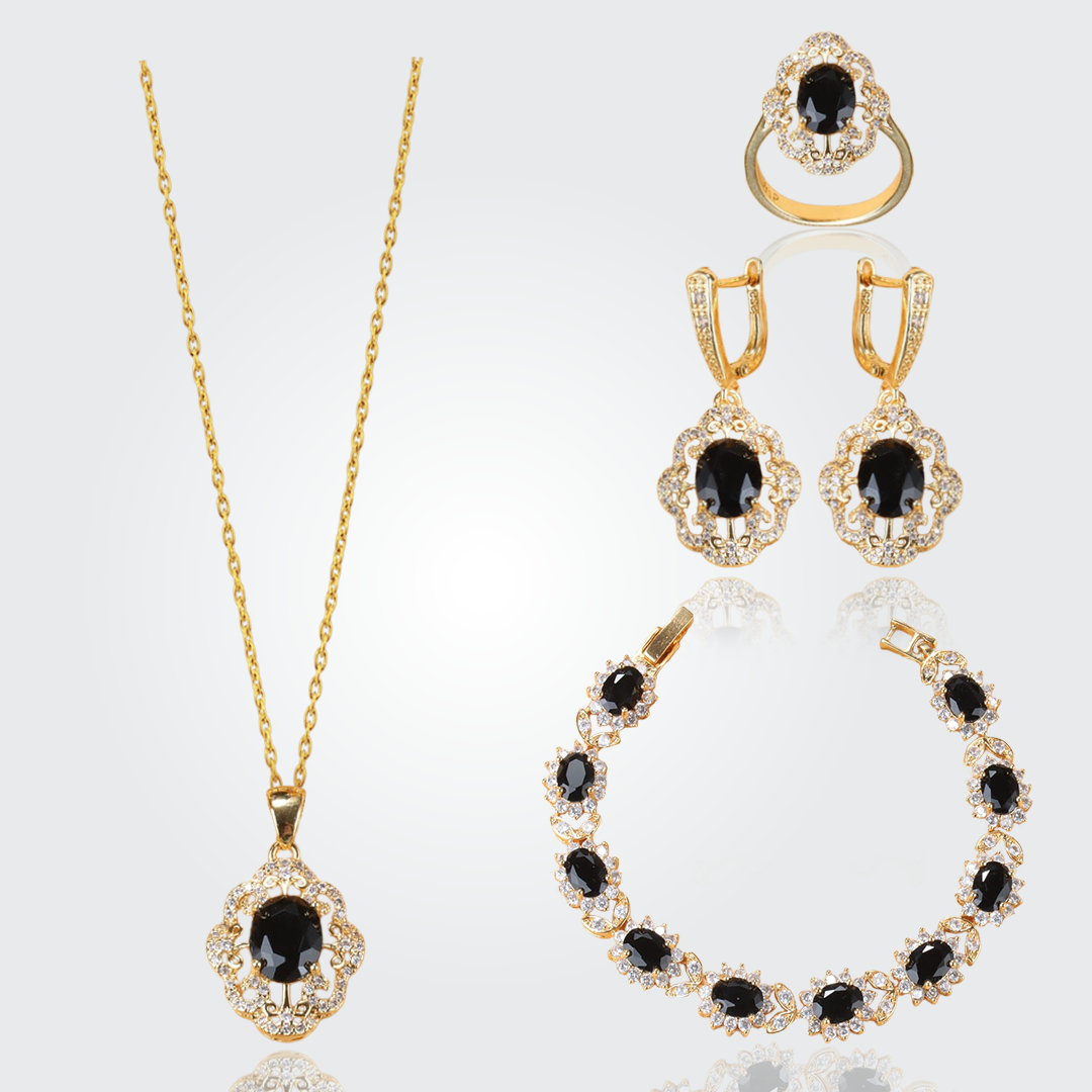 Aurora Gold Plated Hand - Crafted Gemstone Pendant Earring Bracelet & Ring Set For Women