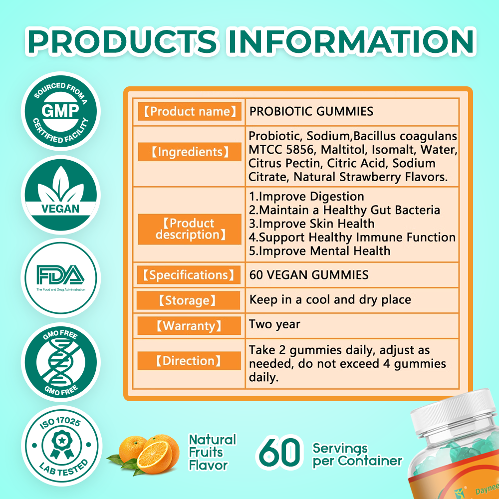Daynee Probiotic Gummies | Dietary Supplement for Gut Health Digestion Immunity