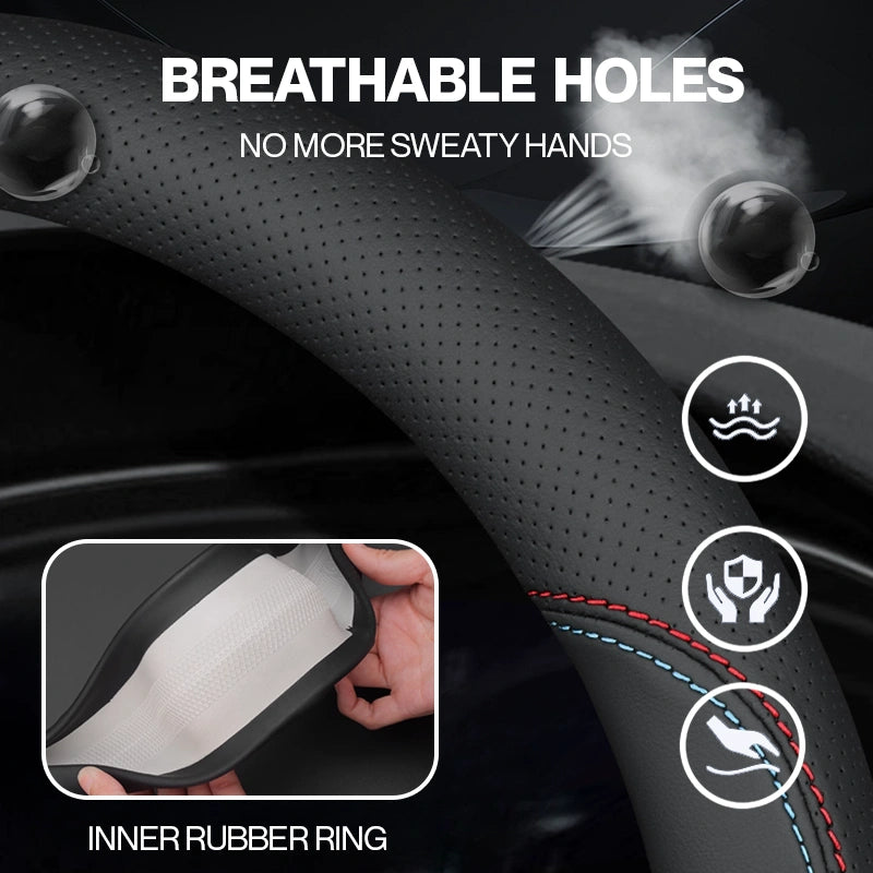 Caleb Breathable Leather Steering Wheel Cover | Anti-Slip, Universal Fit
