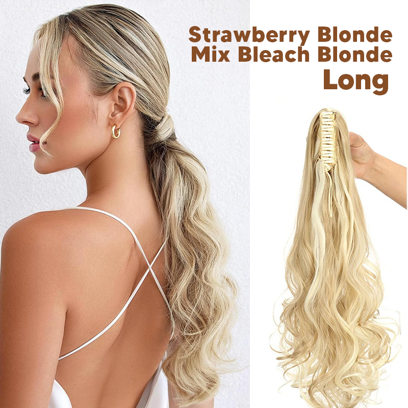 Synthetic Fiber Claw Clip Wavy Ponytail Hair Extensions for Women