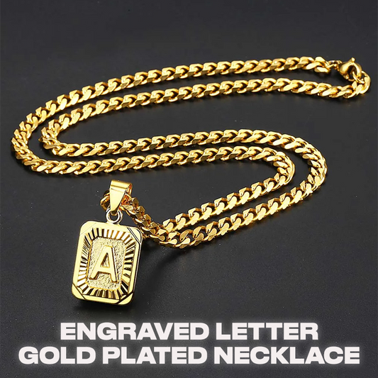 Unisex Necklace Customized 26 Letters Gold Plated Pendant Cuban Curb Chain