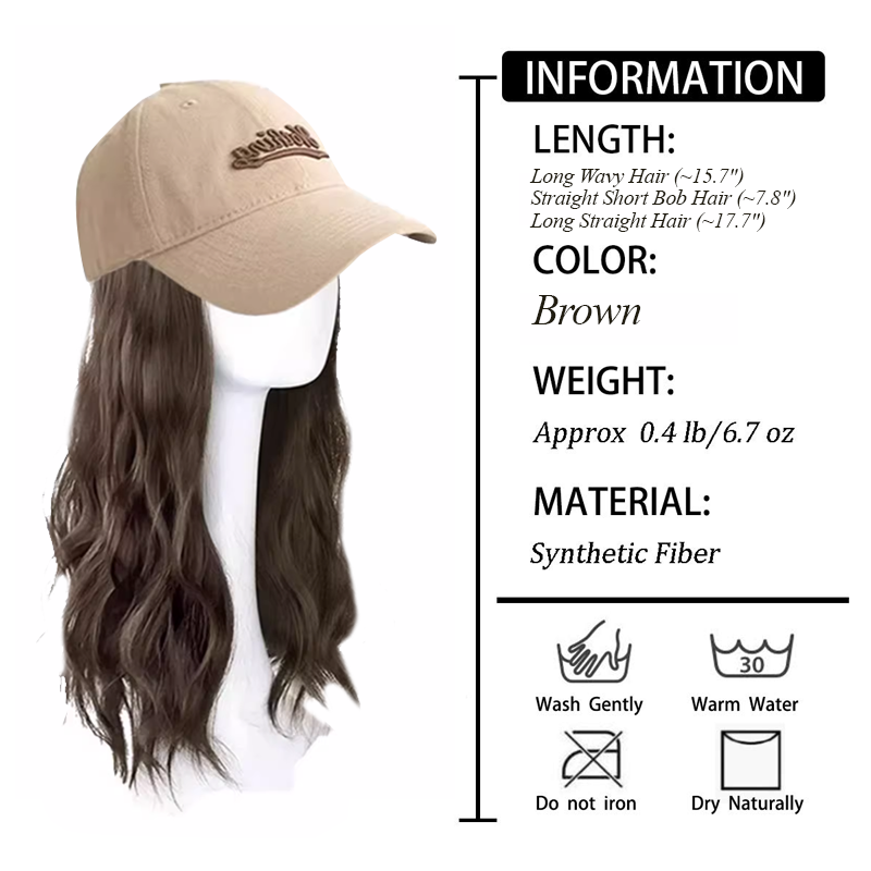 Long Straight Wavy Wig Hairstyle Extension Baseball Cap for Women