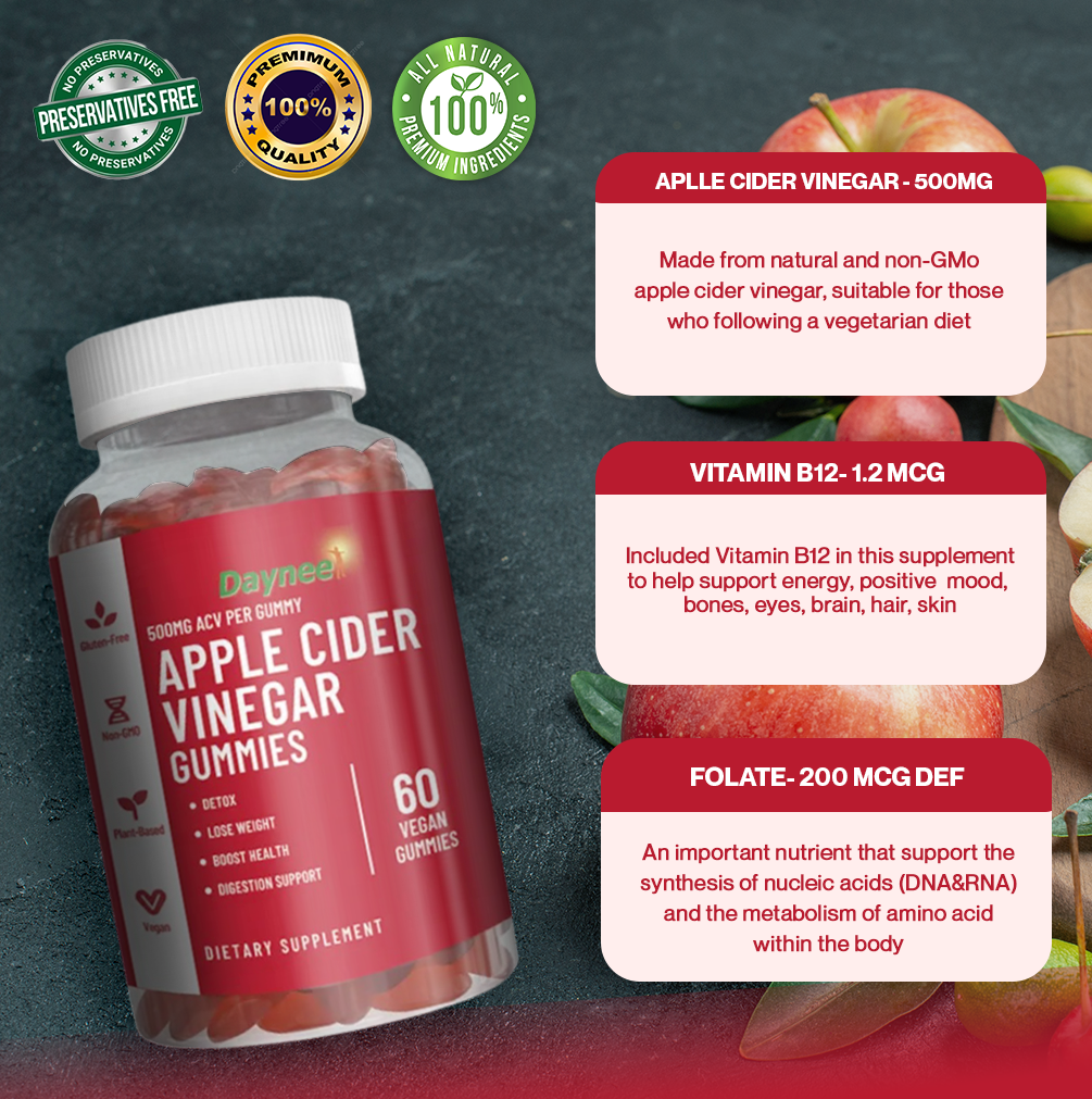 Daynee Apple Cinder Vinegar Gummies | Dietary Supplement for Energy and Health Support