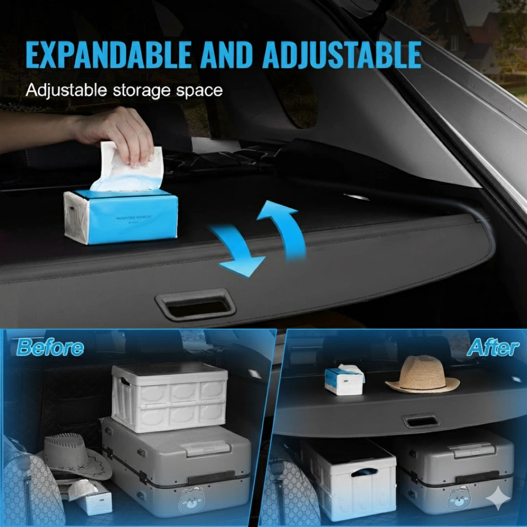 Universal Fit Rear Trunk Security Cover – Retractable Cargo Shade with Alloy Frame & PVC Material