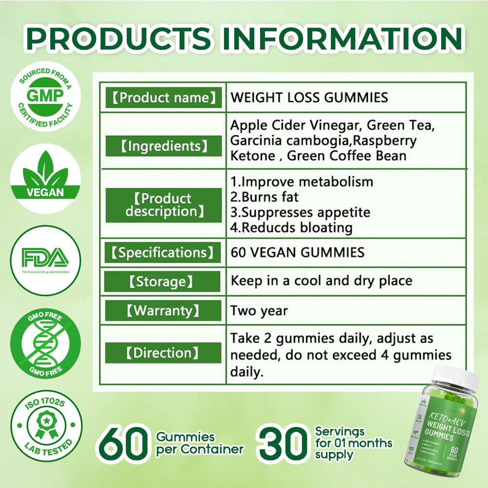 60 Vegan Weight Management & Overall Health Keto + ACV Gummies for Men & Women