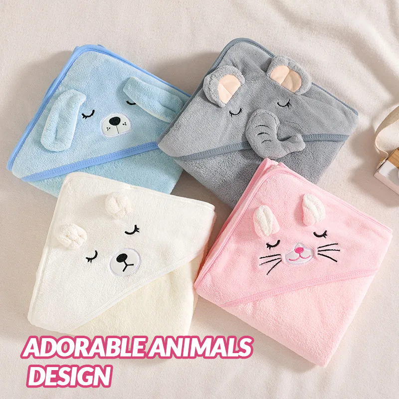 Fleece Cute Baby Cartoon Hugging Blanket Bath Hooded Towel