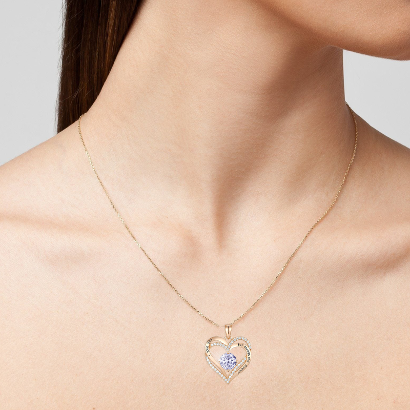 Germe Personalized 12 Birthstone Zirconia Gifts for Women's Forever Love Heart Pendant Necklace