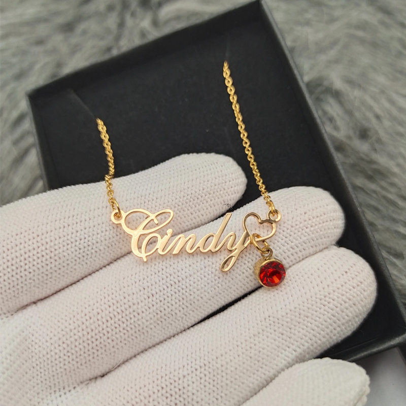 Womens Name Necklaces Pendant With Birthstone, Customized Any Name,Personalized Birthday Gift