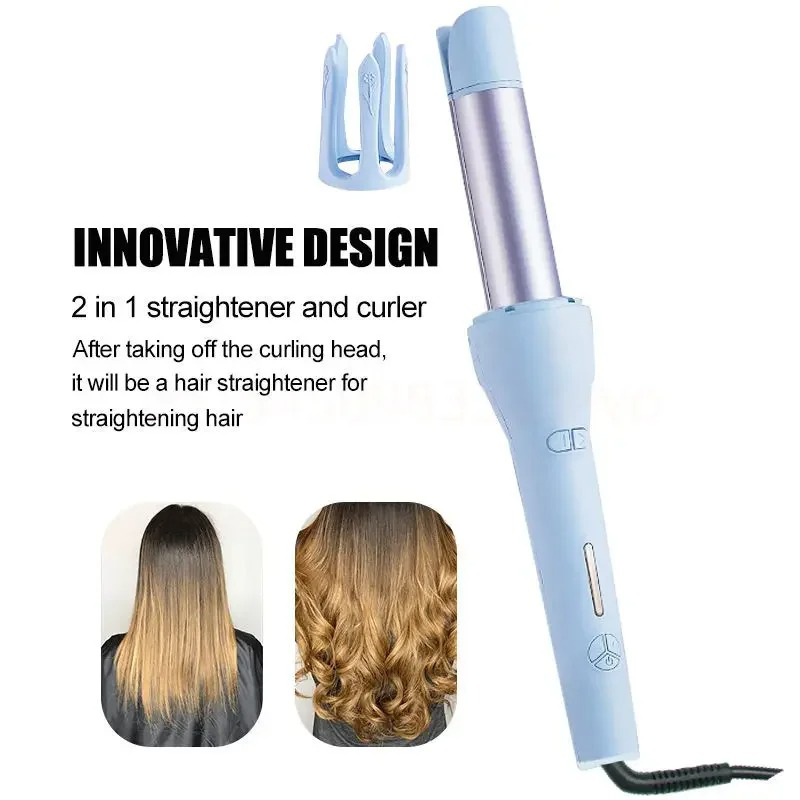 2-in-1 Automatic Hair Curler & Straightener 360° Rotating Wand for Medium & Long Hair Tangle-free Anti-Scald