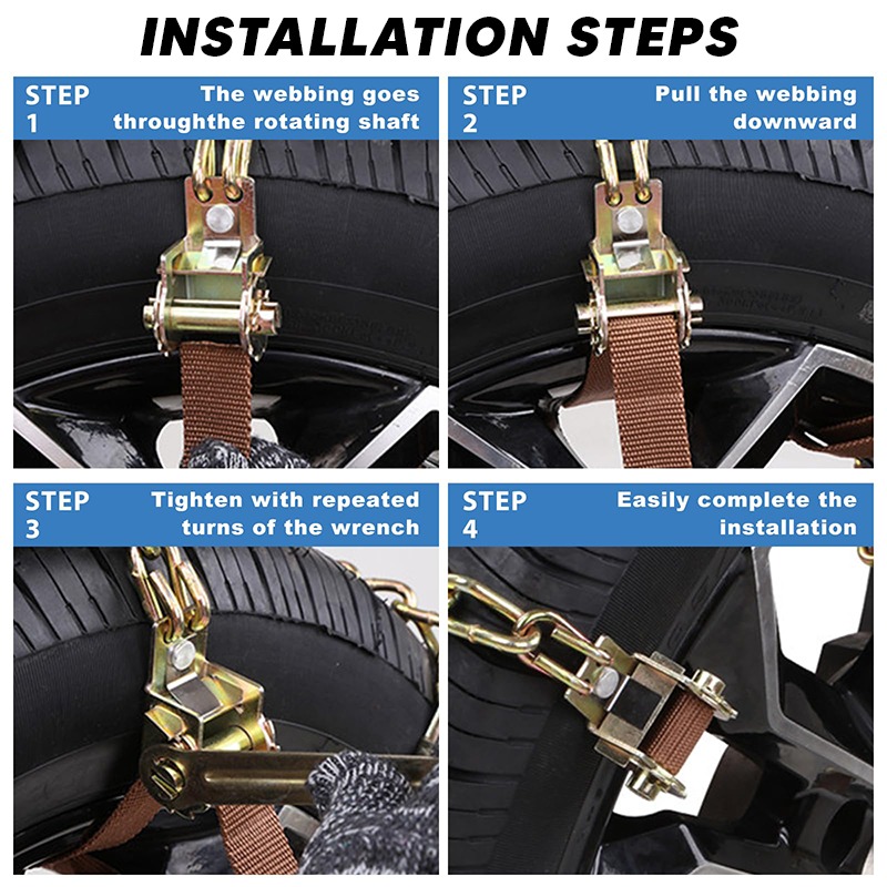 Snow Emergency Anti Slip Car Tire Chains with Thickened Steel for Truck SUV in Snow, Ice, Sand and Mud