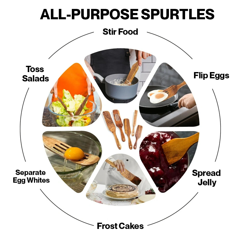 Wooden Spurtle & Spatula Set – Non-Stick, Perfect for Serving, Stirring, Flipping, Mixing & Scooping