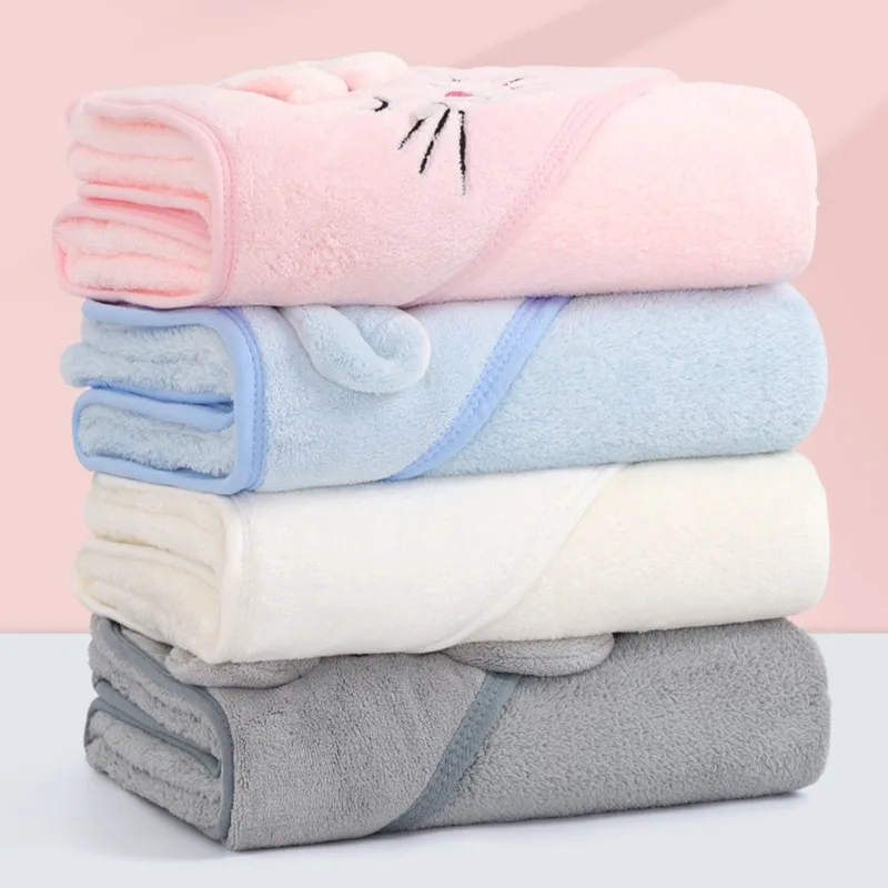 Fleece Cute Baby Cartoon Hugging Blanket Bath Hooded Towel