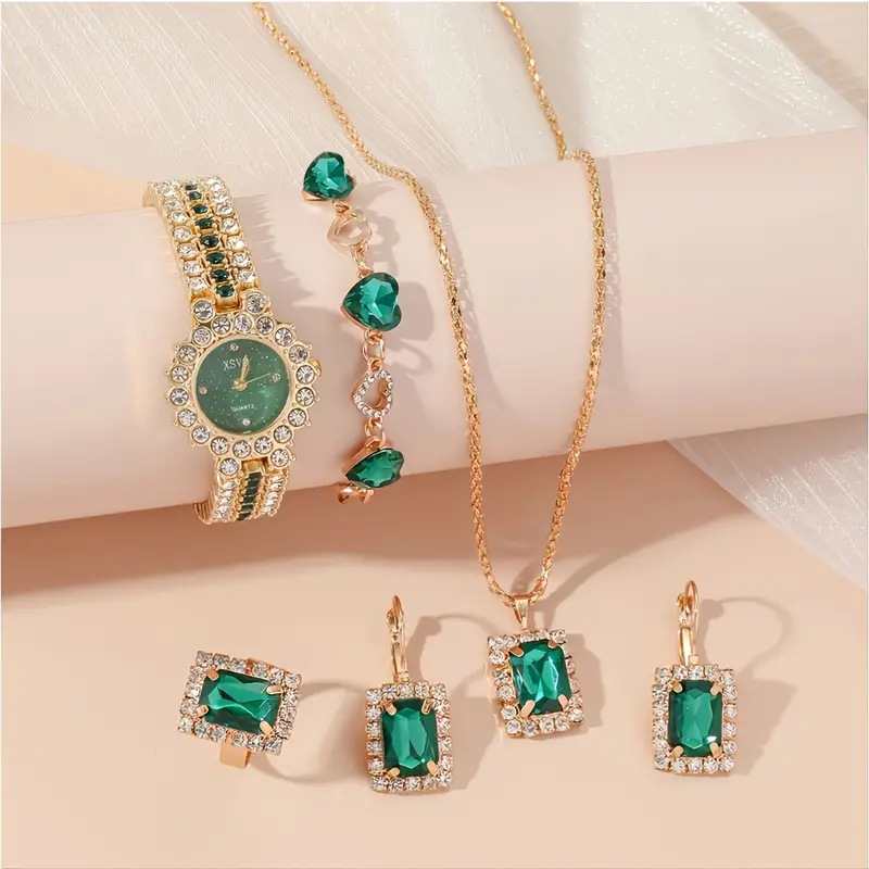 Stylish Rhinestone Women Gold & Silver Plated Watch Jewelry Set