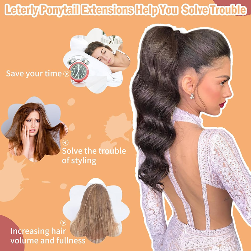 Synthetic Fiber Claw Clip Wavy Ponytail Hair Extensions for Women